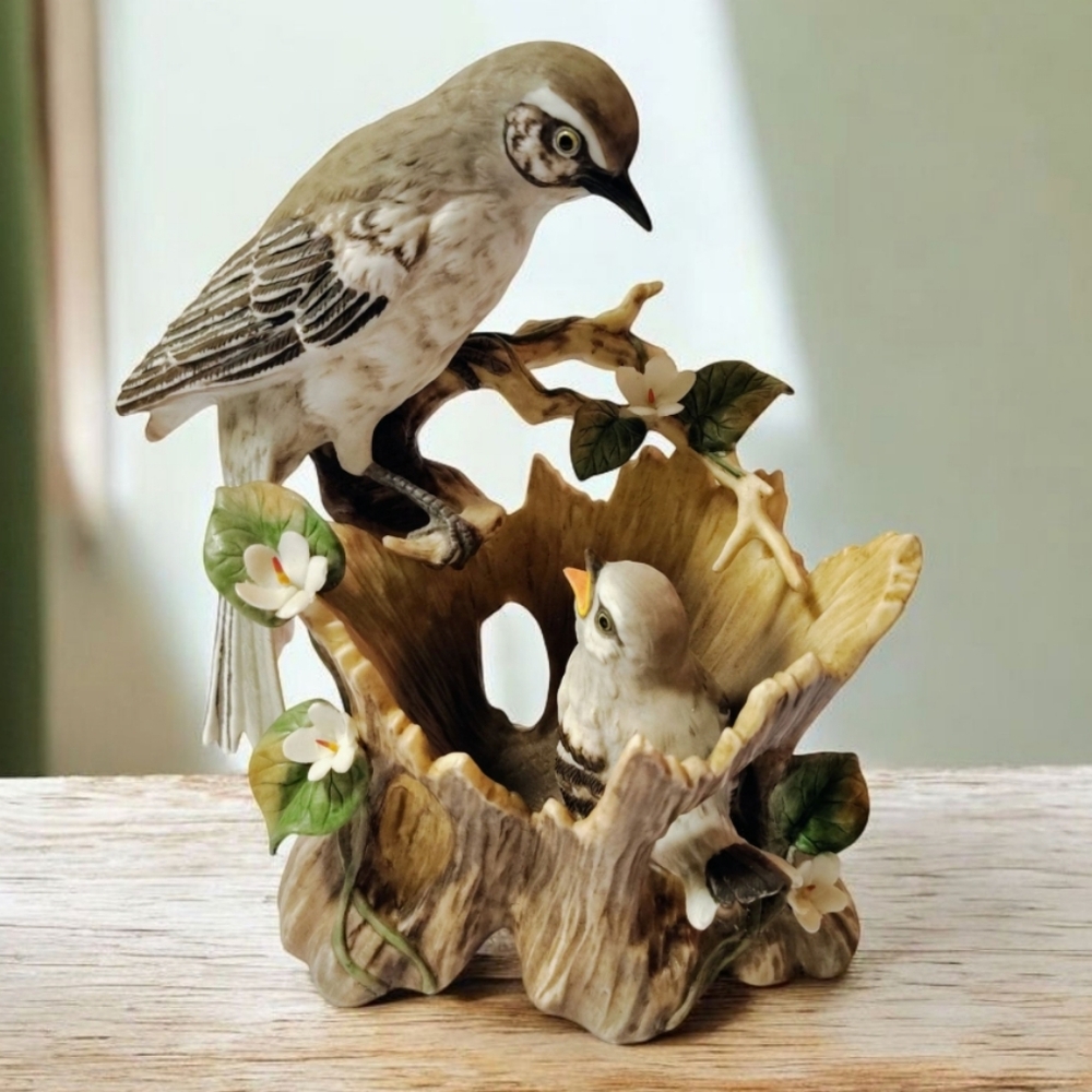 Masterpiece Porcelain By HOMCO Gentle Beginnings Mockingbirds Figurine VTG 1994